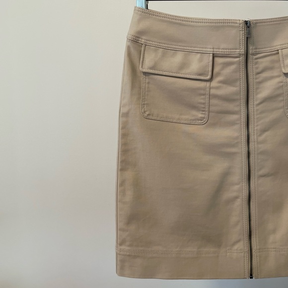 Ann Taylor Khaki Tan Mini Pencil Skirt Full Zip Front Snap Pockets - Picture 4 of 4
